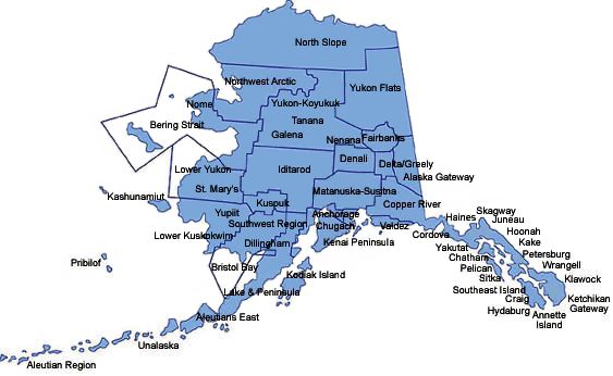 Map of Alaska with school districts