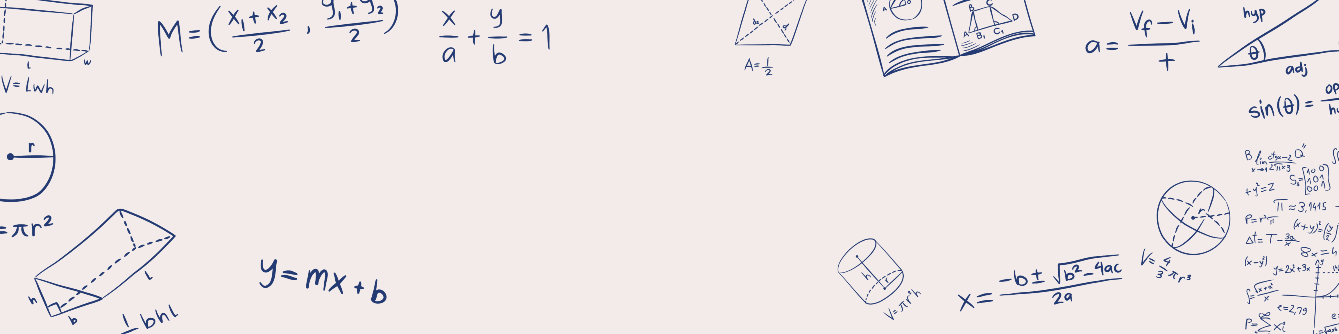 Decorative banner: handwritten mathematical equations and diagrams on a cream background